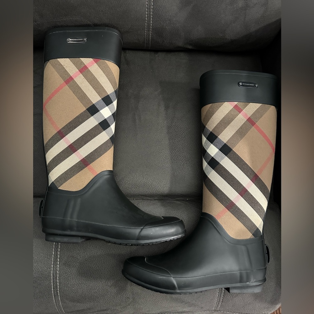 Vintage Check Neoprene and Rubber Rain Boots Women’s size 36